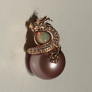 Red/pink Freshwater Pearl On Sterling Silver Dragon Pendant